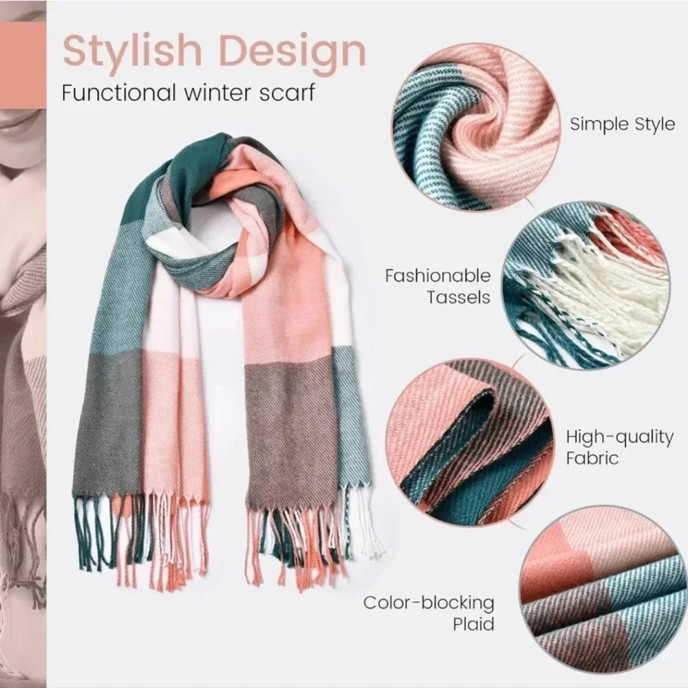Womens Winter Scarf, Fashion Cashmere Feel Plaid Scarfs for Women, Pashmina Shaw